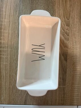 Rae Dunn Yum Loaf Pan White Ceramic with Black Logo